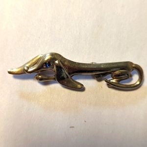 Vintage Dachshund Pin with Turquoise Rhinestone Eye and Long Ears - 2" length